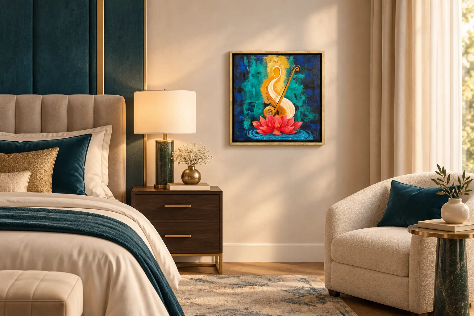 Jnanodbhava displayed in a luxury bedroom